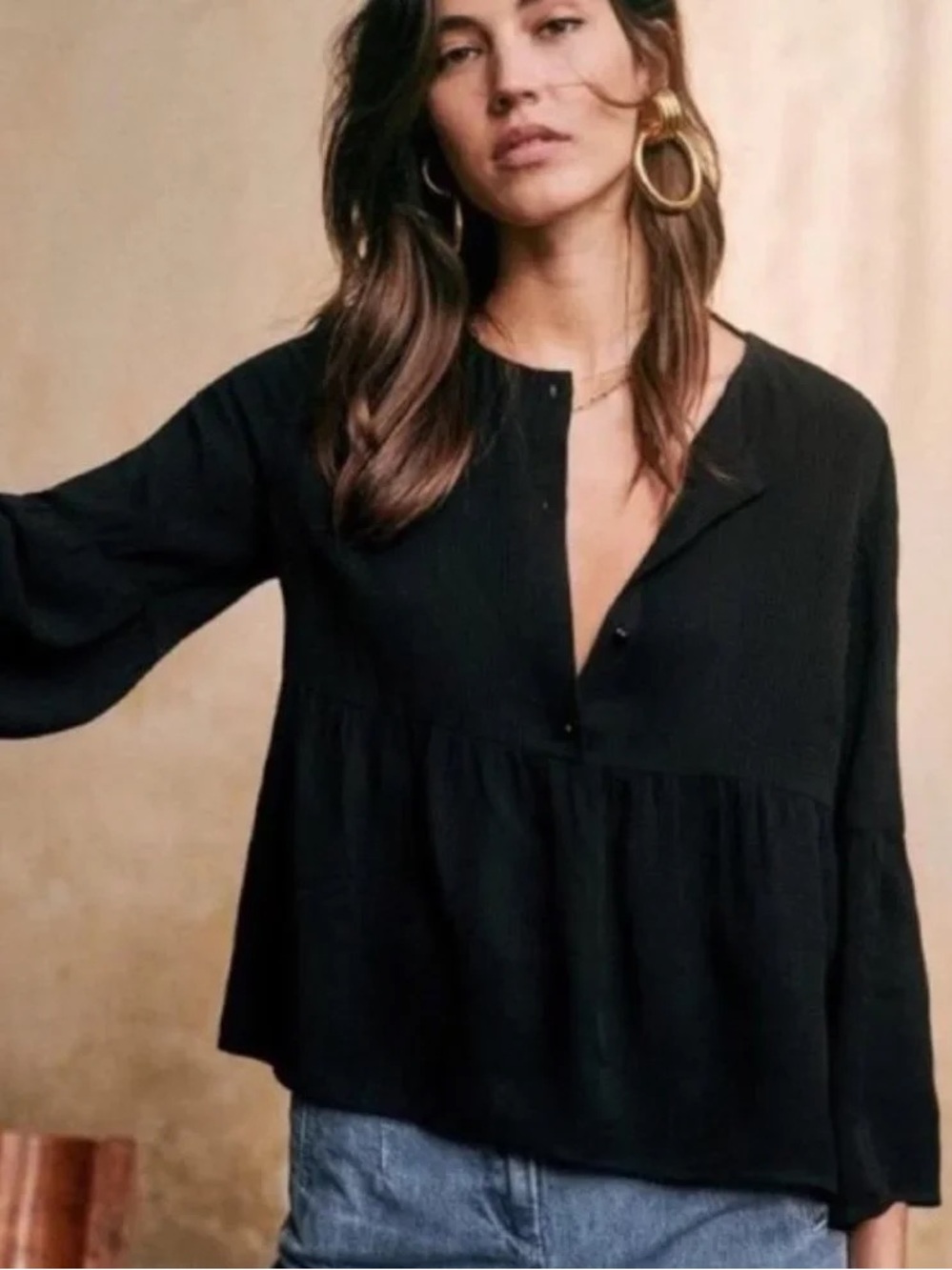 Sézane Maiwenn Black Silk Blouse